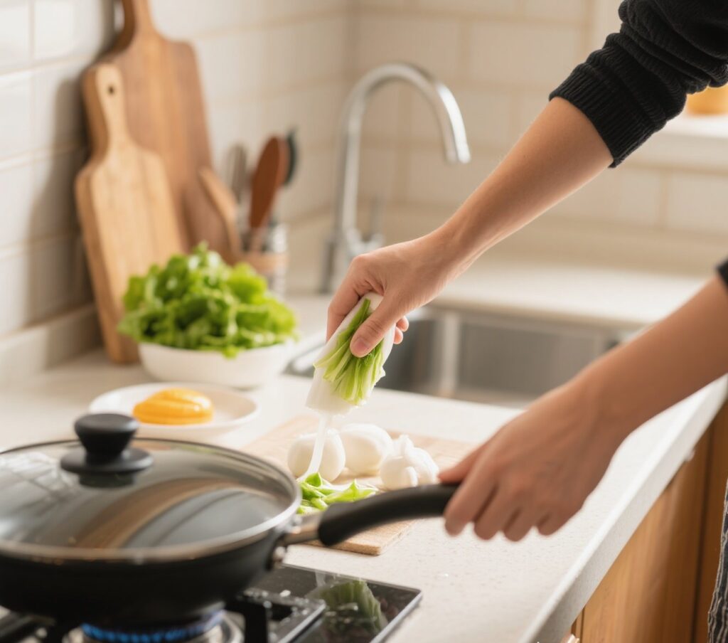 Imagem atual: Cozinhar pouco e limpar menos
